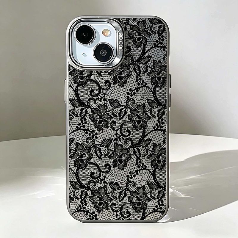 Vintage Floral Pattern Soft Case - Vintage czarne etui na telefon z