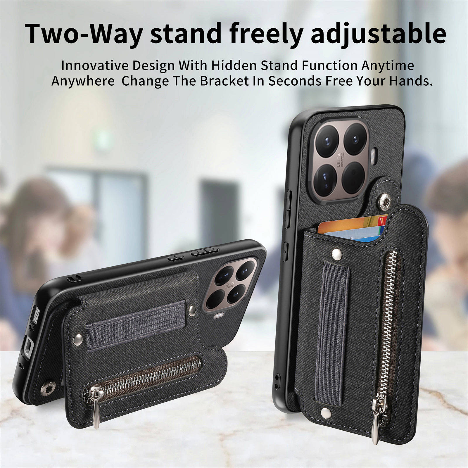 Skórzany portfel na zamek błys – Leather Wallet Card Holder Phone Cover recenzja i cena